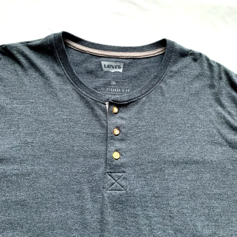 Levi's Henley T Shirt Top Mens‎ 2XL Gray Thermal Long Sleeve Casual Outdoor NEW